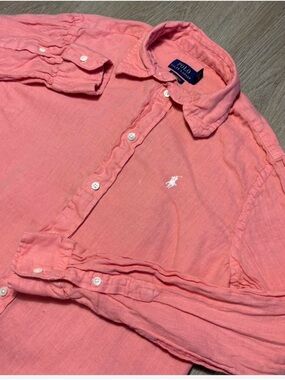 Polo Ralph Lauren Men’s XS 100% Linen White Pony Button Down Salmon